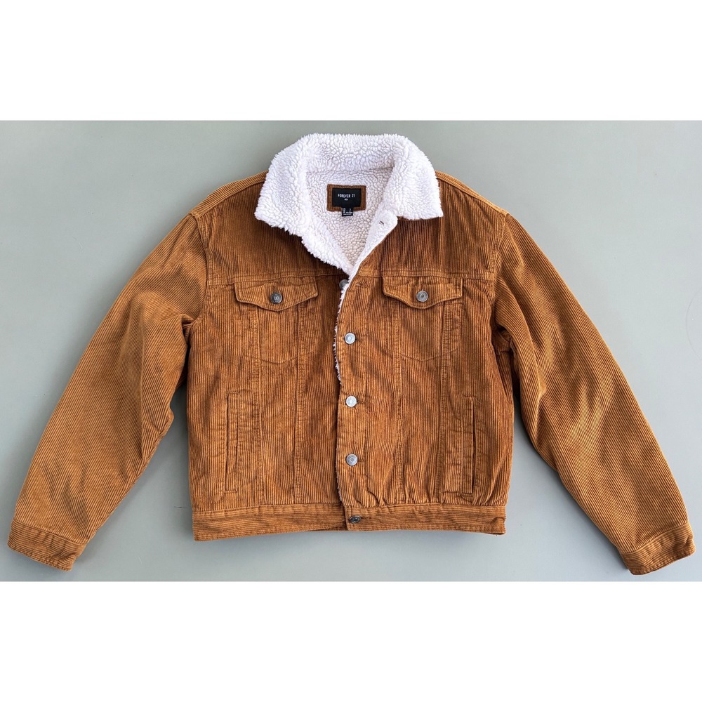 Forever 21 Mens Brown Corduroy Sherpa Lined Trucker Jacket Large